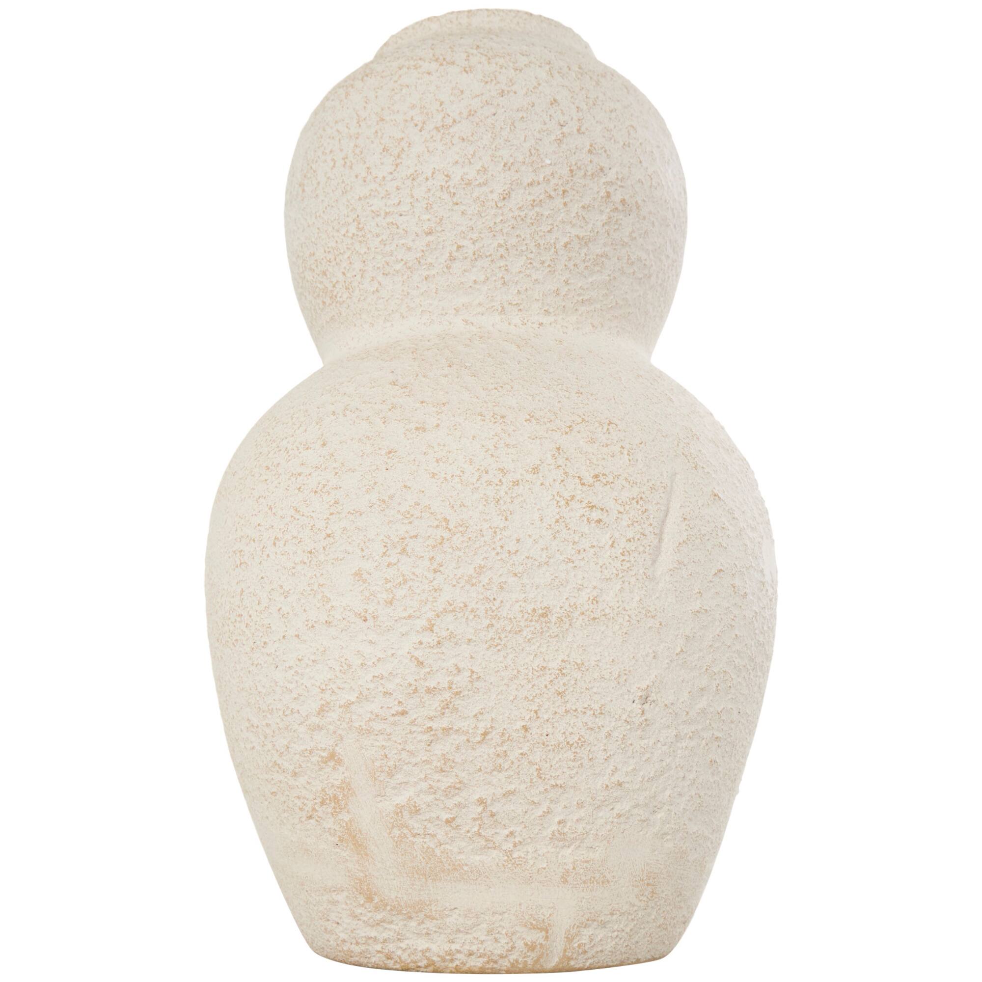 15" Cream Ceramic Hourglass Textured Vase